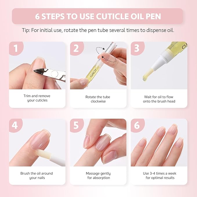 GAOY Cuticle Oil Pen Set, 6Pcs Manicure & Pedicure Accessories with Vitamin E for Nourished and Revitalized Nails, Professional Nail Growth Treatment & Repair Kit