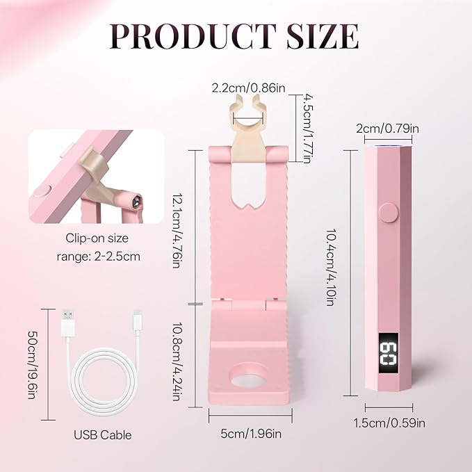 krofaue Mini Handheld UV Light for Gel Nails with Stand, Portable Rechargeable Nail Lamp with 2 Timers, Flash Cure for Rhinestone Glue Decoration at Home DIY, Travel