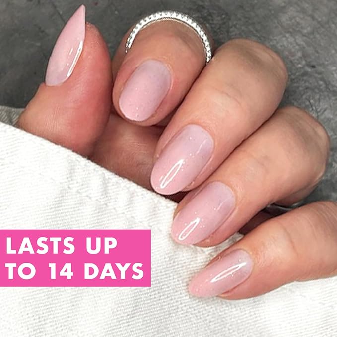 Olive & June Mani Minimalist Instant Press-On Nails (Glue) | 42 Fake Nails, 21 Sizes | Non-Toxic, Long-Lasting Barely-There Look | Spring Flowers & Patterns | Medium, Oval | Rose Gradient Shimmer
