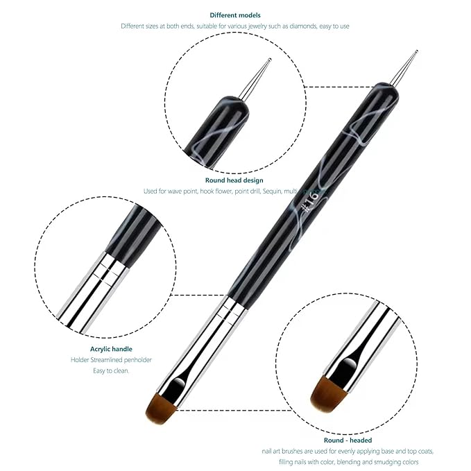 3Pcs Double Head Nail Art Brushes & Dotting Tools Kit (Black), French Tip Nail Brush Set, Builder Gel Nails, DIY Acrylic Nail Design Tool for Salon & Home Manicure Beginners/Artists