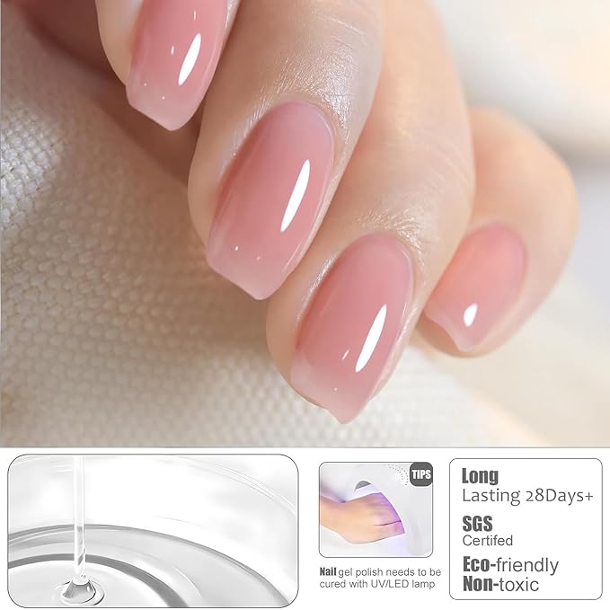 Vishine Builder Gel For Nails, 8-in-1 Jelly Rose Pink Gel Nail Polish Rubber Base Gel Polish For Nail Thickening, LED Nail Lamp Cured Nail Strengthener Extension Color Base Gel in A Bottle E052