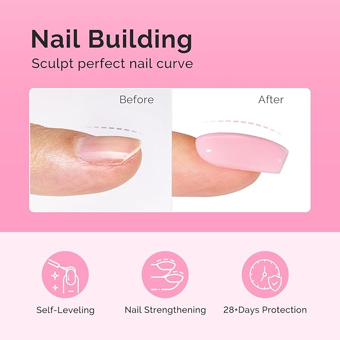 MelodySusie Hema Free Pink Builder Nail Gel for Nails Thickening, 0.5 Fl Oz, Soak Off UV Extension Gel, Nail Art Design Salon DIY Manicure at Home for Women H1604