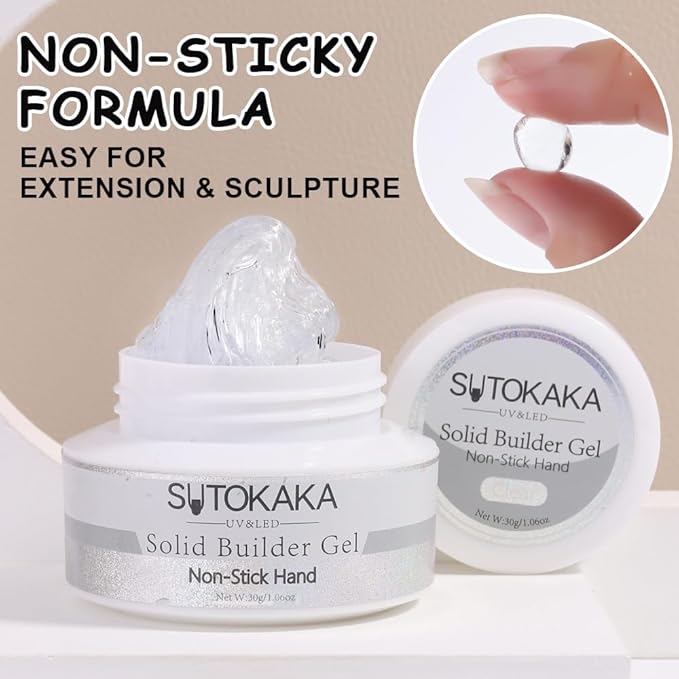 Solid Builder Gel for Nails, 30g Clear Non-Sticky Hand 3D Sculpting Modeling Carving Hard Gel Nail Extension Glue for Nail Art Salon Home DIY