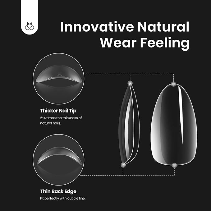 Beetles Gel Nail Kit Almond Short, 500Pcs Pre Shaped Clear Extra Short Almond Gel Nail Tips Easy Nail Extension Set with 5 in 1 Multifunctional Nail Glue Base Uv Led Nail Lamp Nail Art Gifts for Women