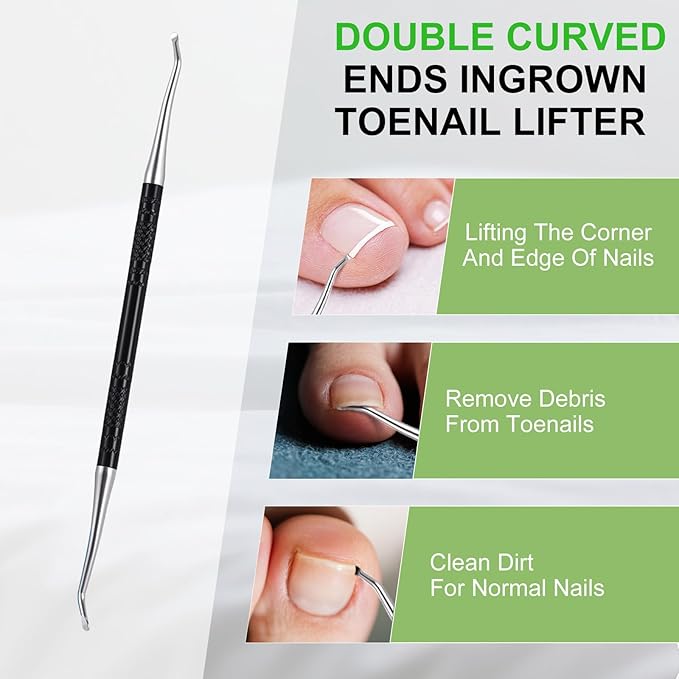 Metal Nail File, Toenail File with Fingertip Protectors and Dual-Ended Toenail Lifter, Double Sided and Files Nails Easily for Seniors, Men & Women Pedicure Tool