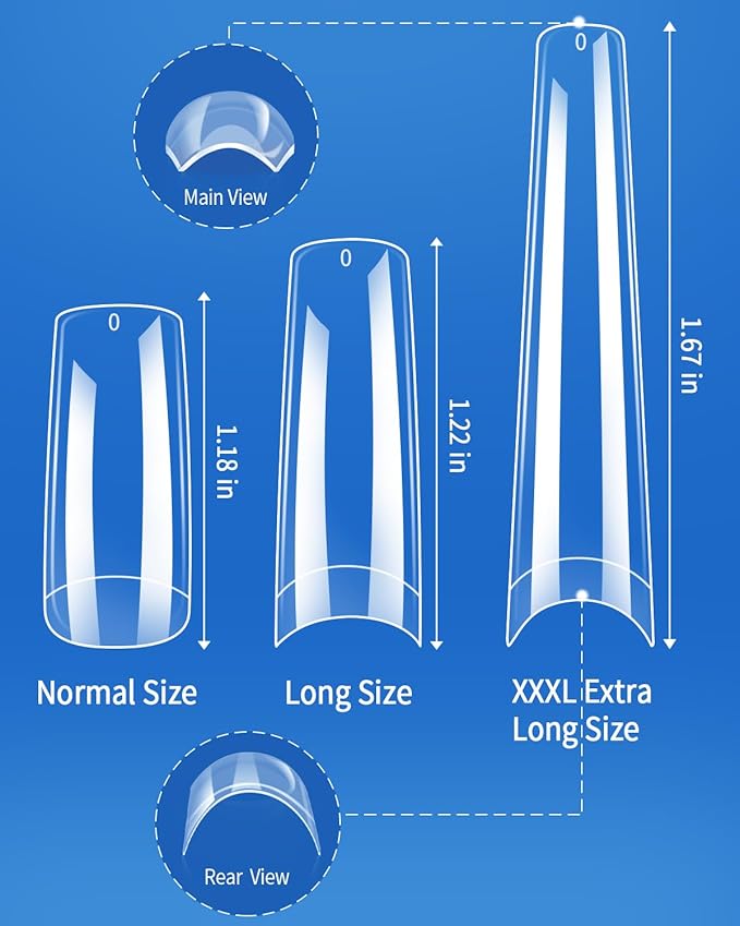MORGLES 240 Pcs Half Cover Coffin Nail Tips Clear Acrylic Extra Long False Nail Tips with Glue, Clipper, Files and Cuticle Fork for Salons and Home DIY