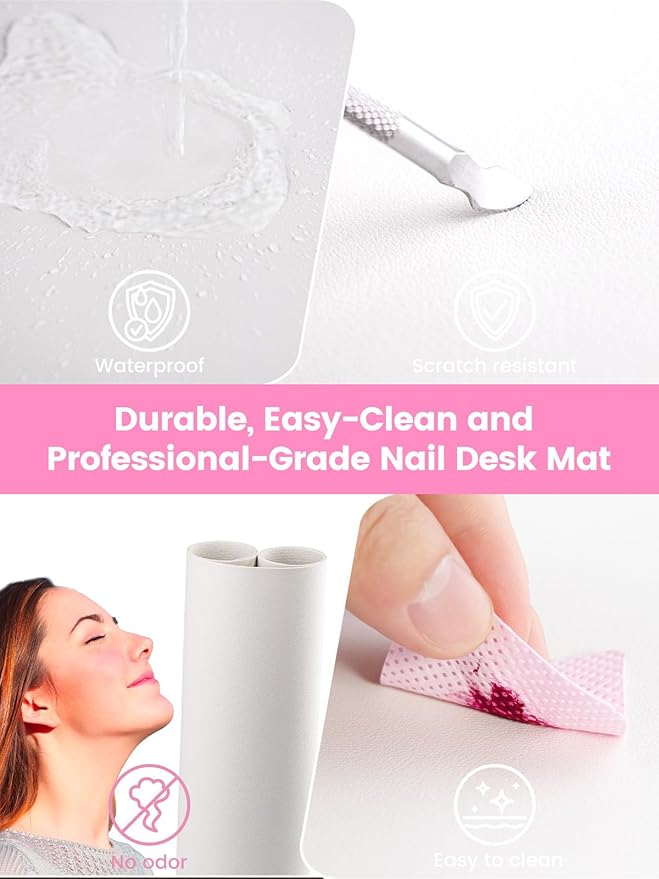 Nail Art Table Mat, (MAT ONLY) Foldable Nail Art Hand Rest Pad for Nail Arm Rest, Soft Microfiber PU Leather Nail Mat for Table, Manicure Mat Nail Table Pad Desk Mat for Nail Tech Must Haves - White