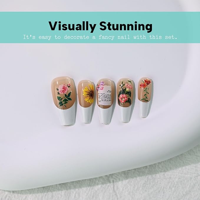 Large Flowers Pattern Nail Art Stickers, Floral Nail Decals, Self-Adhesive,Summer Spring Nail Accessories for Women, Nail Decorations 3 Sheets