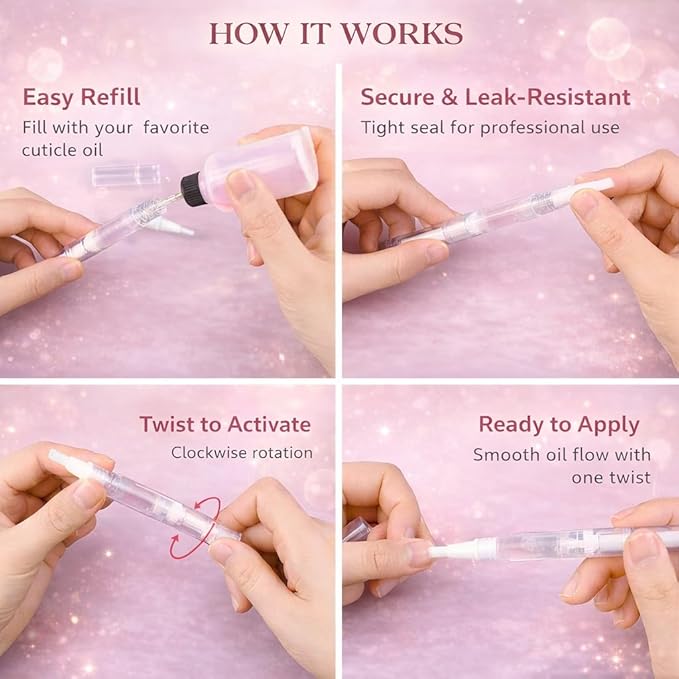 20 Pack 3ml Empty Cuticle Oil Pens Nails Oil Transparent Twist Pen with Brush Tip Label Sticker for Nail Business Retail(20pen+labels)