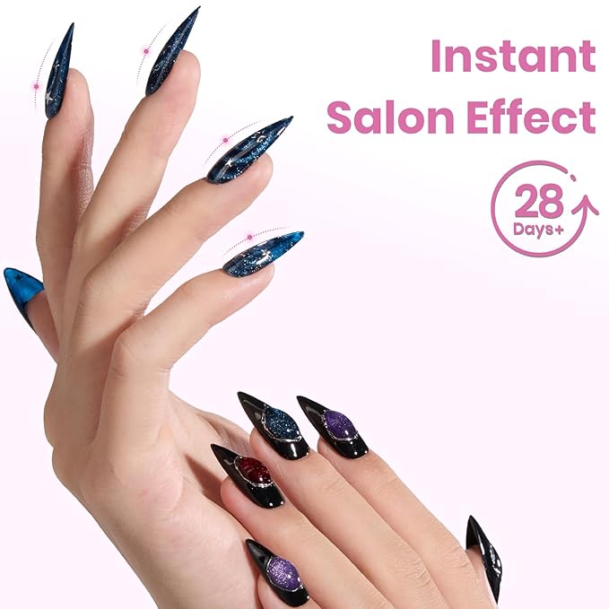 Beetles Tipex Lite Instant Apex Nail Tips, Medium Stiletto, 16 Sizes | 00–14, Built-in Apex Acrylic Tips for Flat & Natural Nail Beds, Beginner-Friendly Easy DIY Nail Extensions