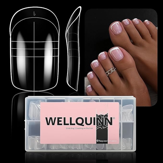 300pcs Toe Nail Dual Forms for Poly Gel Toenail Extension, Reusable Full Cover Molds for French Tip Acrylic Toenails for Salon and DIY at Home 15 sizes