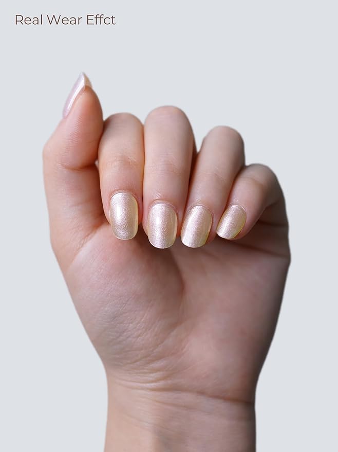 Semi Cured Gel Nail Strips - UV Light Gel Nail Stickers - 20 Long Lasting Salon Quality Wraps (Pearl Pink)