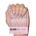 Glamnetic Press On Nails - Astro Fake Nails | Semi-Transparent 3D Metallic Silver Swirl Short Almond Fake Nails in a Glossy Finish | 15 Sizes - 30 Nail Kit with Glue