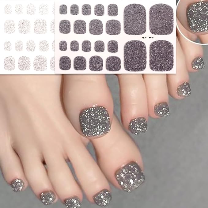 8 Sheets Glitter Toe Nail Wraps - Colorful Sparkly 3D Solid Color Polish Gel Stickers - Purple Self-Adhesive Designs for Women