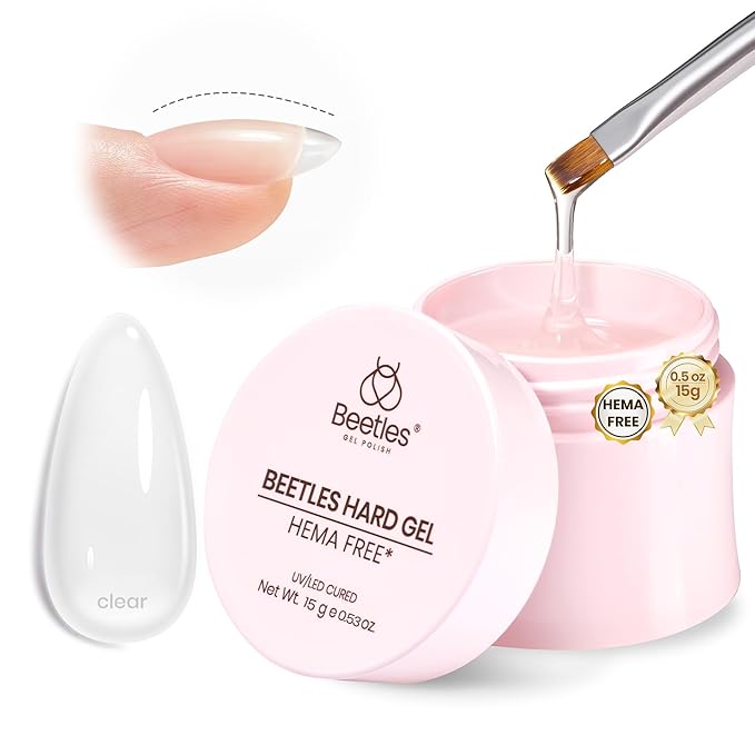 Beetles HEMA-Free Hard Gel Set-Dewy Breeze 0.5 oz Mini Size 9 in 1 Nail Extension Sculpting Apex Building for First-Time Users Professionals,Clear Builder Nails Gel, UV & LED Lamp Needed