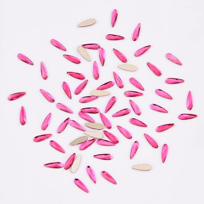 100pcs Fuchsia Glass Nail Diamonds Rhinestones Flatback Multi 10 Different Shape Color Crystals Small and Large Assortment Bulk for Nail Art