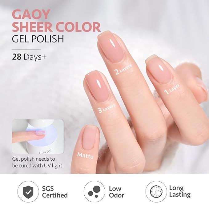 GAOY Nude Jelly Gel Nail Polish of 6 Milky Pink Brown Shimmer Colors Sheer Gel Polish Kit for Salon Manicure and Nail Art DIY at Home