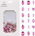 100pcs Fuchsia Glass Nail Diamonds Rhinestones Flatback Multi 10 Different Shape Color Crystals Small and Large Assortment Bulk for Nail Art