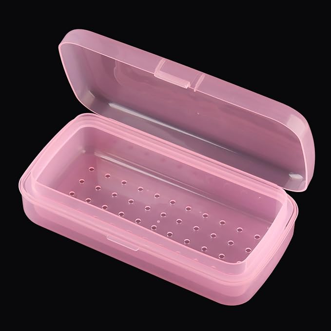 Nail Tool Sterilizer Box Plastic Sterilization Tray for Nail Art Accessories Tools, Disinfectant Container Soaking Box with Strainer Pedicure Manicure Cleaning Equipment, Pink