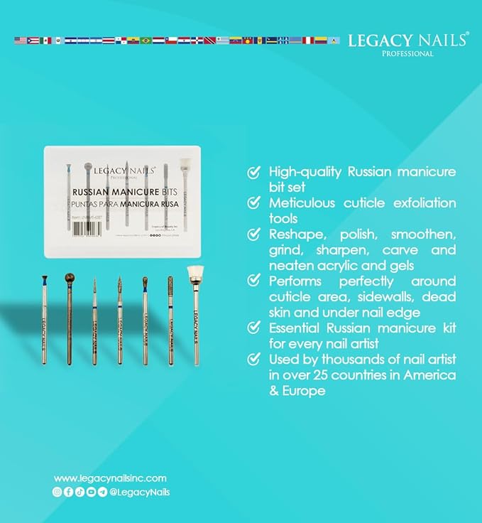 Legacy Nails Professional RUSSIAN MANICURE BITS SET 7 pieces - Ideal For Russian Manicures, Performs Perfectly Around Cuticle Area