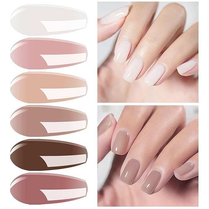 Vishine Gel Nail Polish Starter Kit with 36W UV LED Nail Lamp Speed Dryer Manicure Tools Set of 6 Sheer Milky White Neutrals Skin Nude Jelly Transparent Colors Gel Polish Base and Top Coat #055