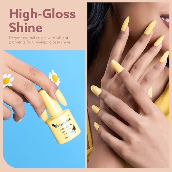 VENALISA VIP5 65PCS Gel Nail Polish Set, 60 Colors Glitter Jelly White Nude Pink Red Green Brown Gel Polish Kit with Base Top Coat Nails Manicure Salon at Home