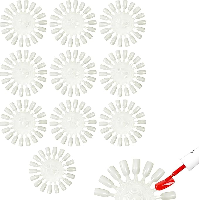 10 Pcs White 18 Tips Display Plastic Nail Art Polish Palette Wheels, False Nail Art Tips Practice Display Board for 360 Color Deft and Professional,Practice Nail Tips