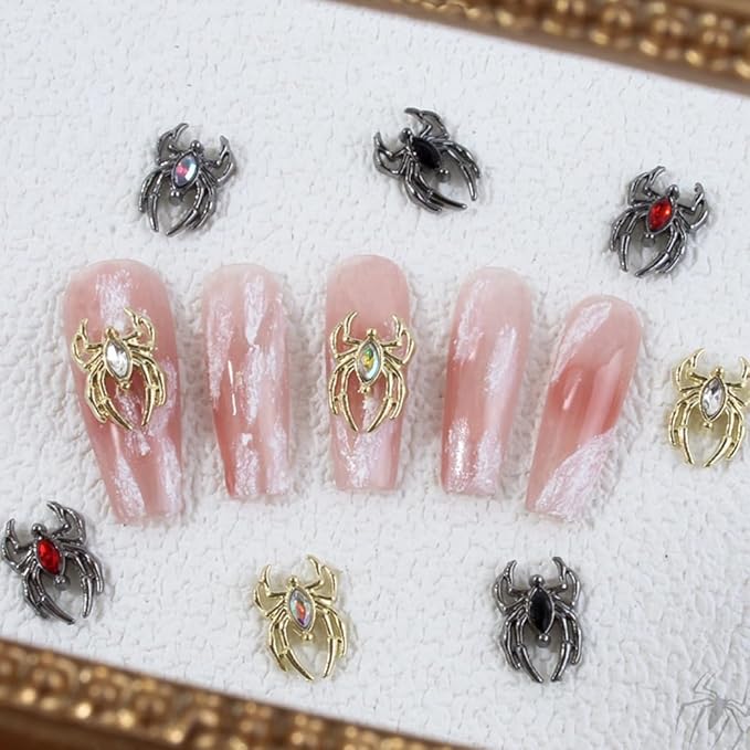 Ranvi 30PCS Halloween Nail Art Charms,Spider Metal Dark Gothic Alloy Diamond for Women Girls Halloween Nail Decorations Design(Black Spider-White Diamond)