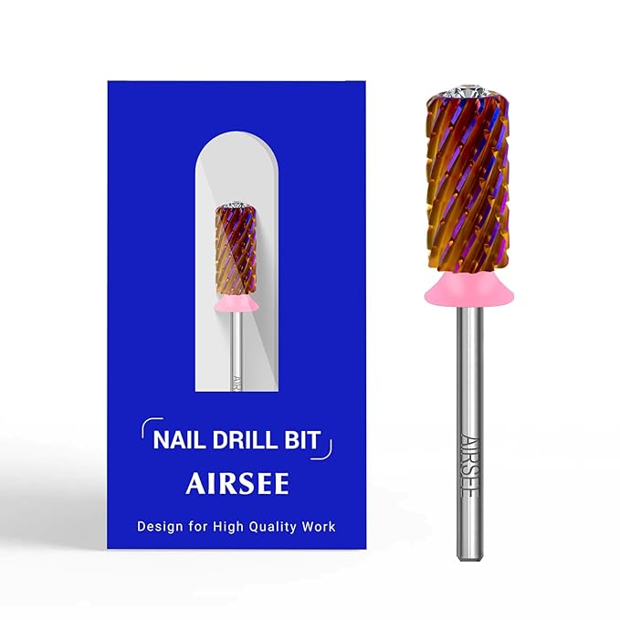 AIRSEE Tungsten Carbide Acrylic Nail Drill Bit Super Cut Bit Efile Electric File Machine Head Tip for Manicure Polishing Art Remove Gel Professional 3/32" Beginner Safety Crystal Top Barrel 3X Coarse