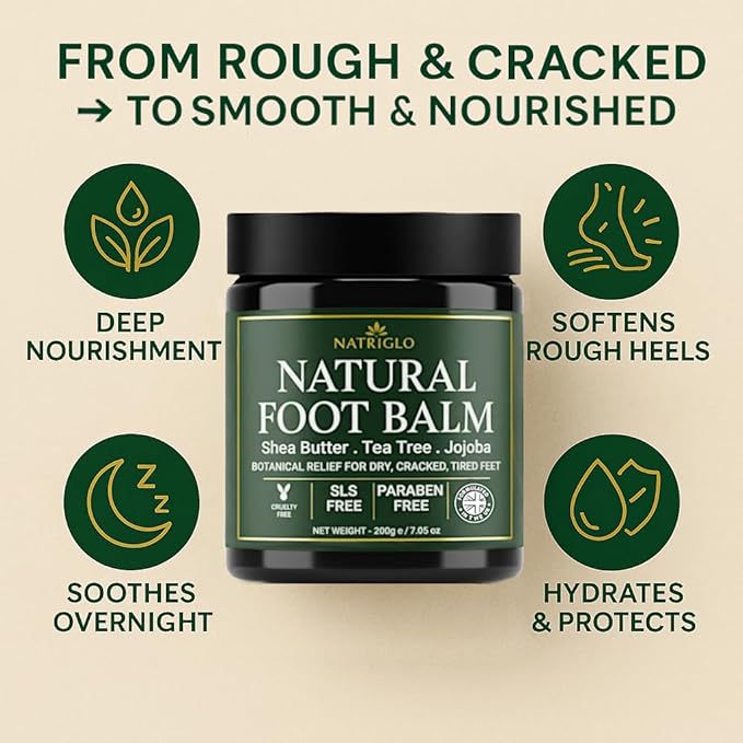 Organic Tea Tree Foot Balm for Dry Cracked Feet & Heels - Intensive Callus Remover & Foot Repair Cream with Shea Butter - Moisturizer for Rough Hard Skin & Cracked Heel Treatment for Men & Women