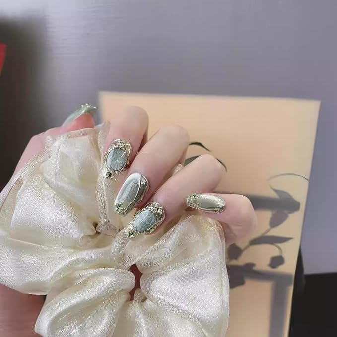 Short Square Press on Nails - Handmade Manicure Art Reusable False Nails 10pcs with Solid Nail Glue, Nail Adhesive Tabs, Strong Nail Glue (C29-Short)