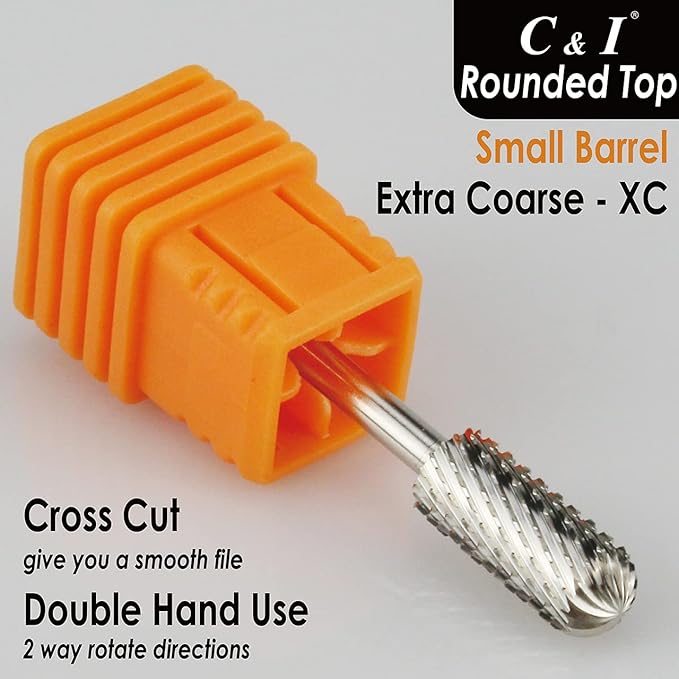 C & I Small Barrel Smooth Top Nail Drill Bit, Safety Round Top, Professional Electric File for Manicure Drill Machine, Remove Nail Gels, Acrylics, 3/32” (Extra Coarse - XC)