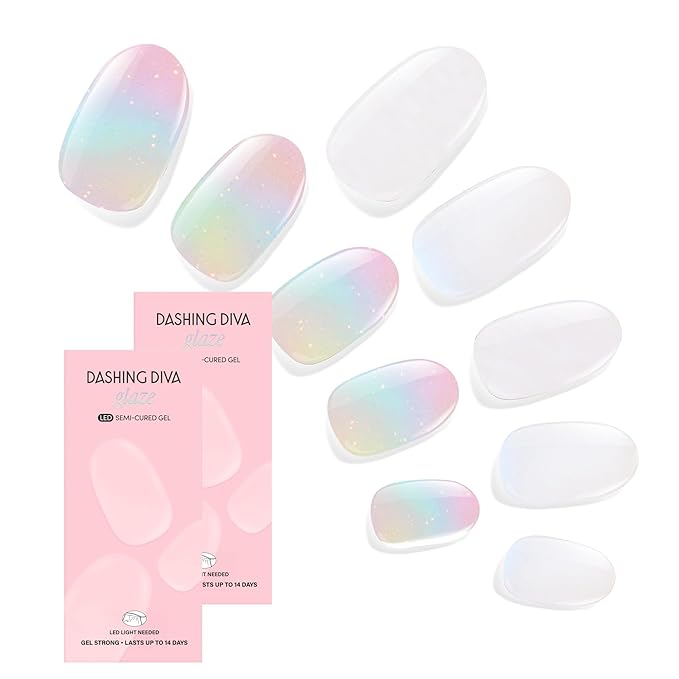 Dashing Diva Glaze Nail Strip Duo - Burst Your Bubble Collection - Iridesci & Wishing Well - Long Lasting, Chip Resistant, Semi-Cured Gel Nail Strips - Contains 2 Colors