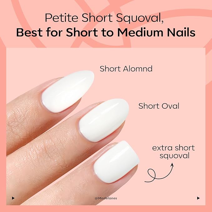 Modelones Extra Short Press on Nails, White Squoval Fake Nails, Reusable Nail Kit with Nail Glue Adhesive Tabs Mini Nail File, Spring Nails Press Ons 32Pcs 12 Sizes, Pure White, Women Girl Gift