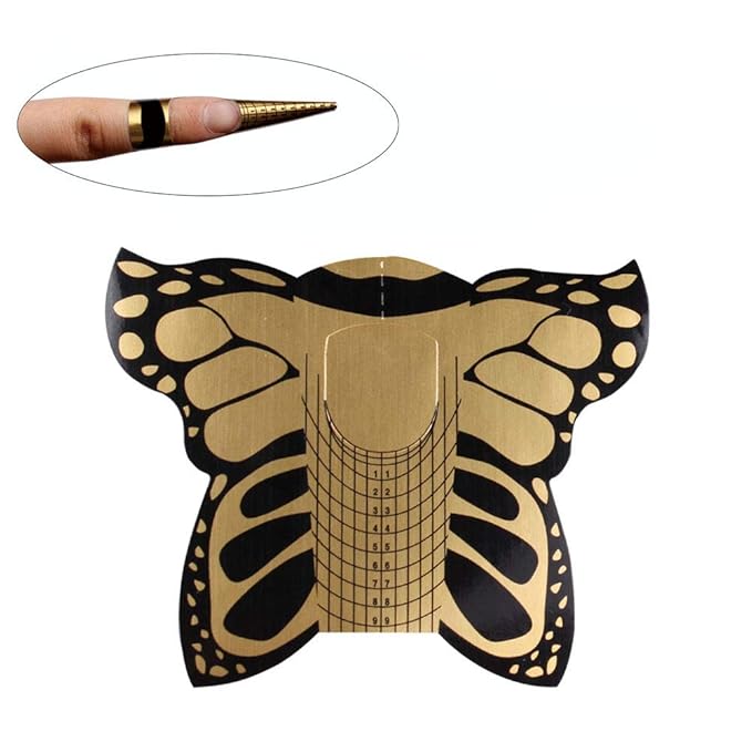 100pcs Nail Form Pro Butterfly Square Tips Nail Forms for C Curve Acrylic UV Gel Nails Builder Nail Extension Nail Art Tool Guide Stickers Dispense