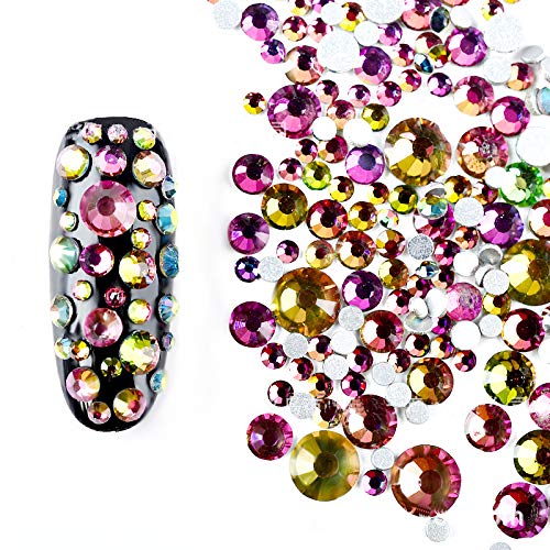 AD Beads 4300 Pieces Flat Back Nail Art Rhinestones Round Beads 6 Sizes (2-6.5mm) with Storage Organizer Box,Rhinestones Picking Pen for Nail Art Phone Decorations Crafts DIY (Vitrail Medium)