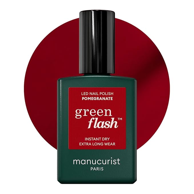 Manucurist Green Flash Gel Polish - Pomegranate (Raspberry Red) - UV & LED Gel Nail Polish - 12-Free, Bio-Sourced (84%) - Professional Manicure - 15 ml