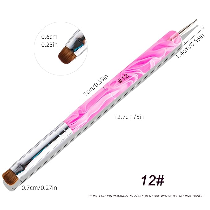 French Manicure Brush - 2 Way Nail Art Brush with Dotting Tool for Cuticle Clean Up & Design - Professional Salon Quality, Nail Dotting Pen (Peach, 12#)
