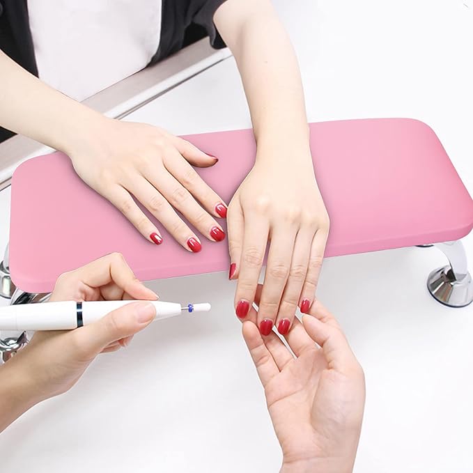 Arm Rest for Nails Tech, Easy Clean Nail Arm Rest, Reduce Back Pain Hand Rest for Nails Tech, Sturdy Support Armrest for Nails Fits UV LED Nail Lamp Underneath, Salon & Home Use (Pink)