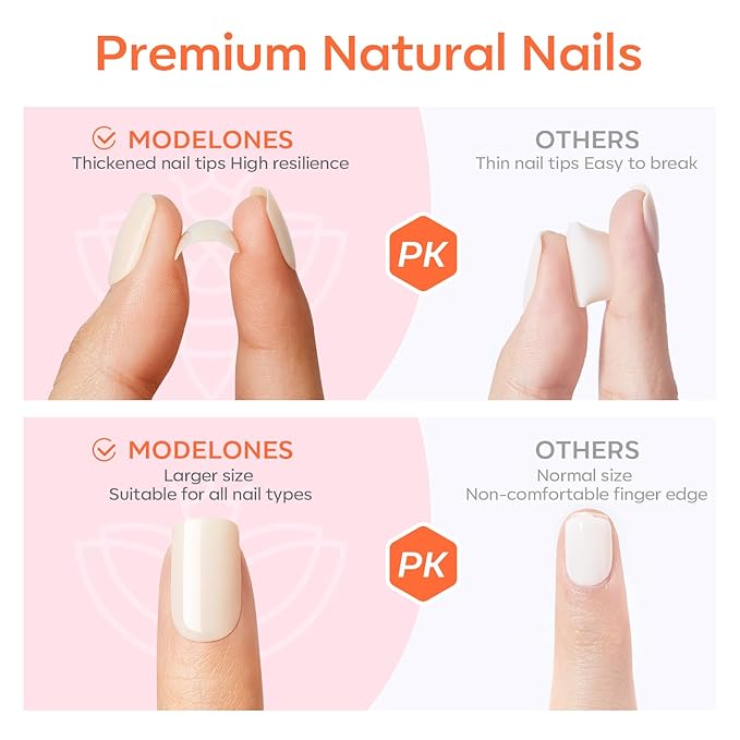 Modelones Dark Red Press on Nails Almond, Short Almond Fake Nails, Reusable Nail Kit with Nail Glue Adhesive Tabs Mini Nail File, Nails Press Ons 32Pcs16 Sizes, Women Girl Gift