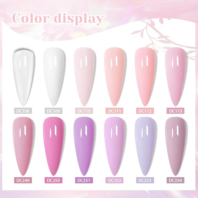 MTSSII Base Color Gel Nail Polish, 12 Colors Nude Pink Clear Gel Polish Peach Pink White Purple Nail Polish Neutral Sheer French Tip Base Colors Soak Off Nail Art Manicure DIY at Home Gift for Women