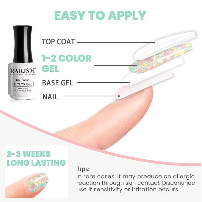 RARJSM Glitter Gel Nail Polish Pink Yellow Green Patel Spring Summer Color Big Flakes Gel Polish Sparkly Chunky Clear Shimmer Pigments Soak off Led UV Curing Required for Home Salon Manicure 15ml
