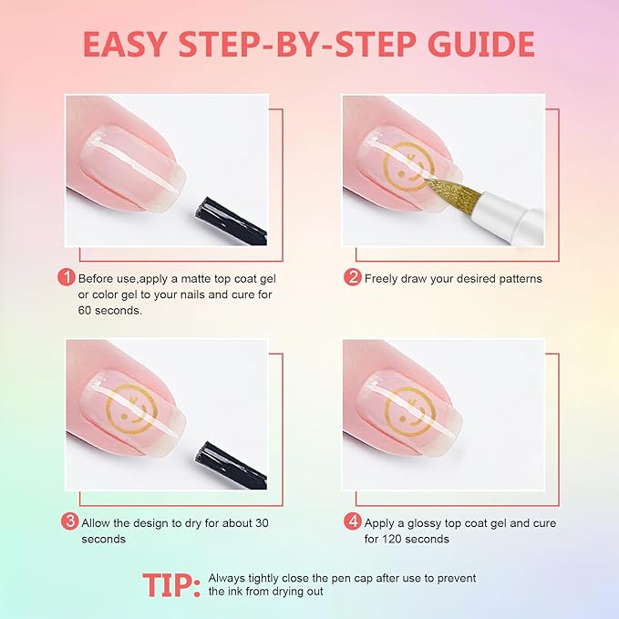 12 Colors Nail Art Pens Set - Metallic Color, 3D Nail Polish Pens Quick-Drying Acrylic Paint Markers For Nail Art Drawing Painting Nail Point Dotting Liner Pen, Nail Design Kit Manicure Salon DIY