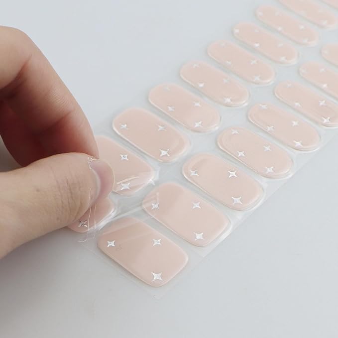 JMEOWIO Gel Nail Stickers Colorful Star Semi Cured Gel Nail Strips Wraps UV/LED Nails Art Design Decoration Accessories