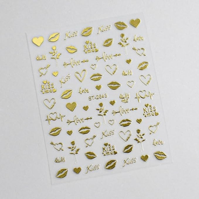 Valentine's Day Nail Stickers fo Nail Art 5D Embossed Hearts Nail Decals 12Sheets