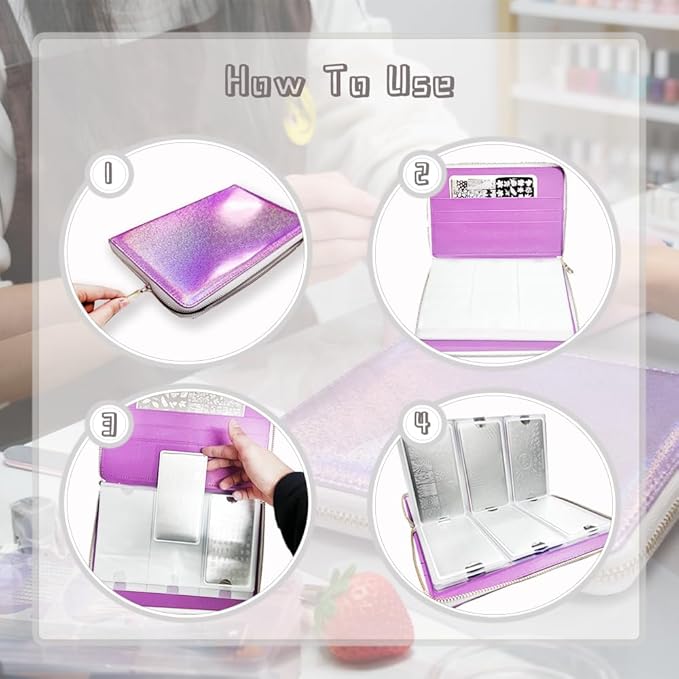 Finger Angel 48 Slots Holographic Nail Plates Holder Case Stamping Templates Organizer Retangel Nail Printing Molds Collection Manicure Tool Accessorie-6x12Cm Template Pink Color Case