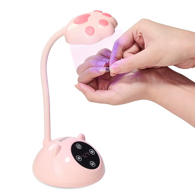 Beetles Gooseneck UV Nail Lamp - Meowgic StrawPurr Mini LED Nail Light with 3 Timer and Countdown Display Flash Cure Lamp for Gel Polish Nails Glue Builder Gel Smart Sensor Cordless Nails Dryer