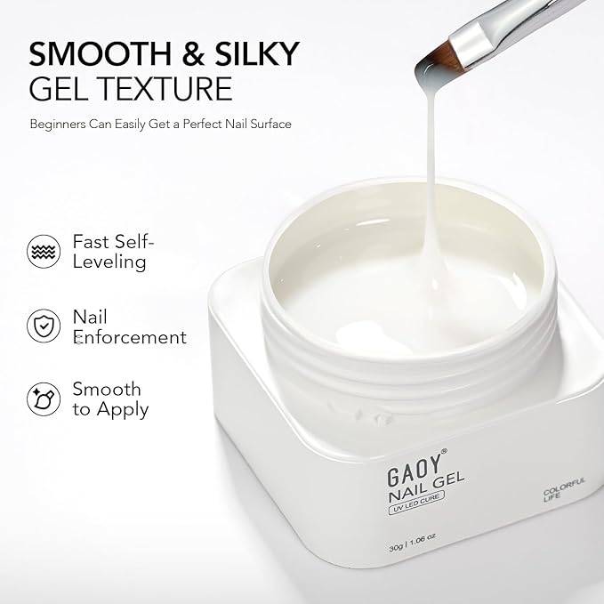 GAOY Colored Builder Base 30g with a Brush, 4-in-1 Long Lasting Nail Builder Gel Natural Jelly, Soak Off UV Light Cure Nail Strengthening, Milk White