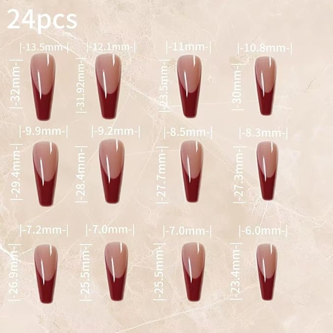 Hallonween Press On Nails [24pcs] Red Trapezoid French Fake Nails | Reusable ，Perfect Fake Nails for Women&Girls