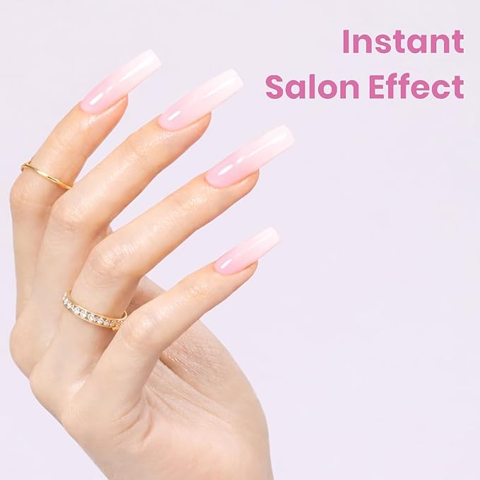 Beetles Tipex Lite Instant Apex Nail Tips, Long Square, 16 Sizes | 00–14, Built-in Apex Acrylic Tips for Flat & Natural Nail Beds, Beginner-Friendly Easy DIY Nail Extensions